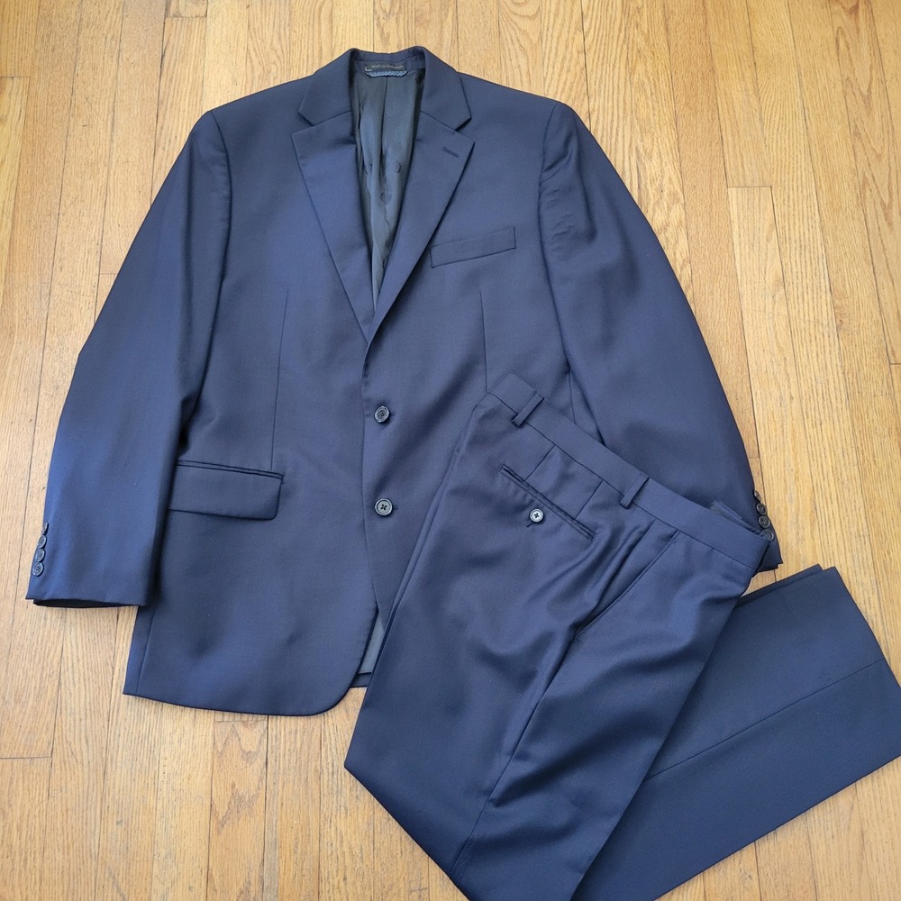 2 Pc Ralph‎ Lauren 42L 34R Suit Navy Blue Wool Classic Dapper Preppy Business